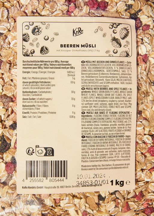Produktbild KoRo Müsli mit Beeren und Dinkelflakes (1000 g)