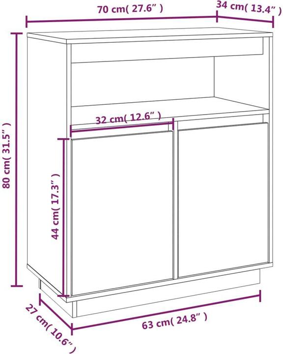 Immagine prodotto VidaXL Sideboard 70x34x80cm Massivholz Kiefer Kommode Beistellschrank Anrichte (70 x 34 x 80 cm)