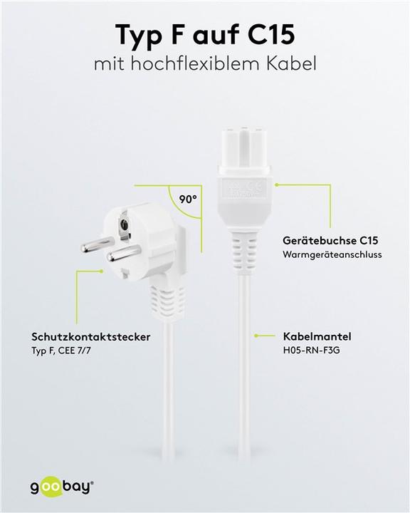 Voedingswaarden en ingrediënten Goobay Verwarmingsapparaat Aansluitkabel, 2 m, Wit, Wit (2 m)