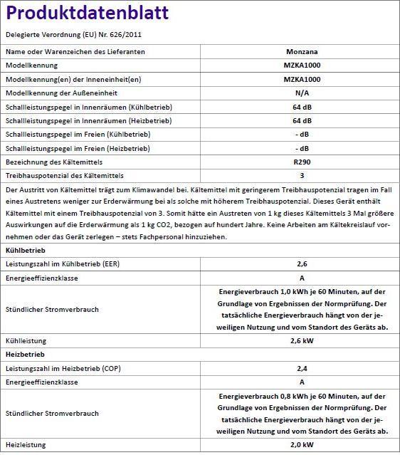 Actual product image Monzana MZKA1000 (9000 BTU/h)