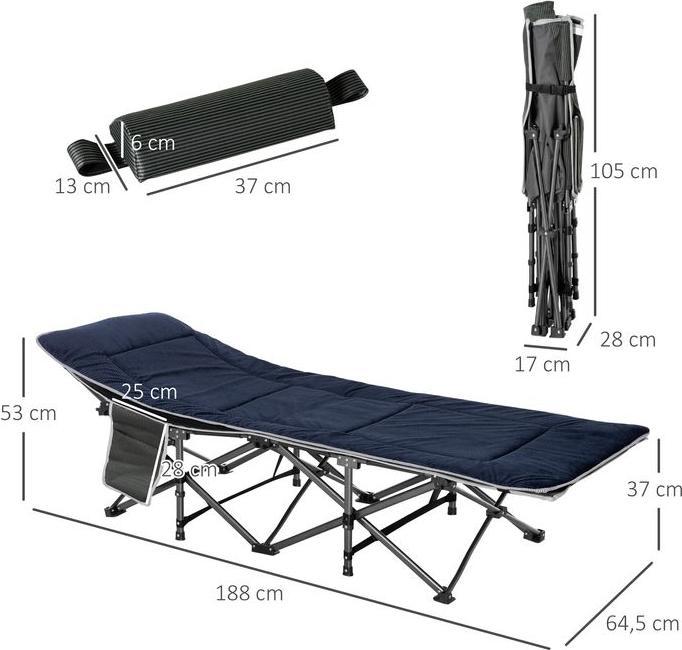 Produktbild Swisshandel24 Campingbett klappbar Feldbett mit Kopfkissen, 188x64.5x53cm, dunkelgrau-grau