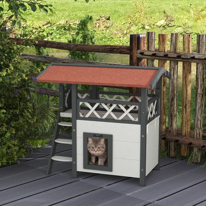 Actual product image PawHut Cat house with stairs and roof (Cat)