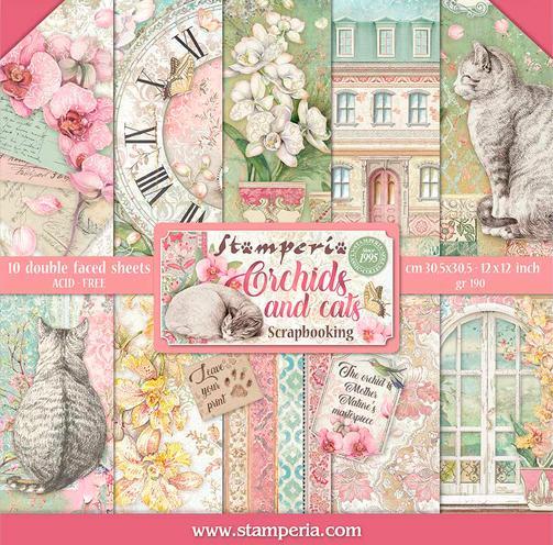 Image du produit Stamperia Bloc de scrapbooking "Chat et orchidée", 10 feuilles, 30,5x30,5cm (190 g/m², 10 x)