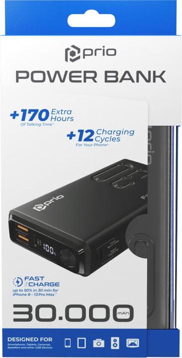 Actual product image prio Fast Charge (22.5W SCP/ 18W PD / QC3.0) Powerbank 30.000mAh black (30000 mAh, 30000 Wh)