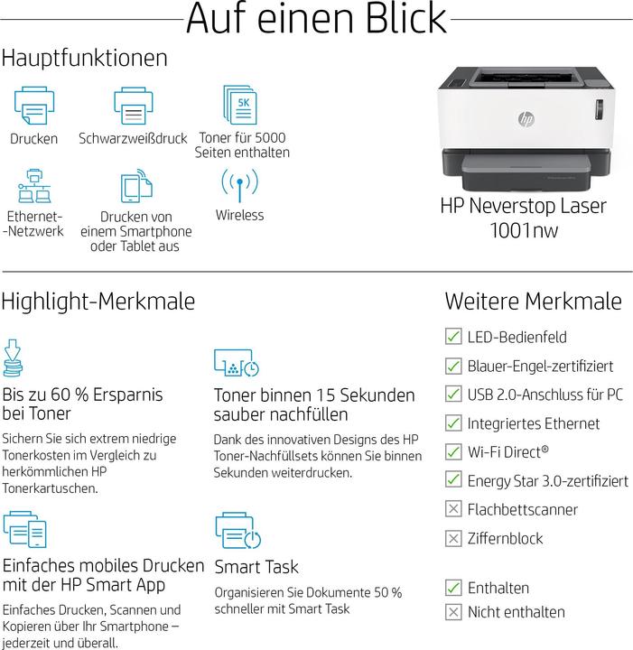 Produktbild HP Neverstop Laser 1001 nw (Laser, Schwarz-Weiss)