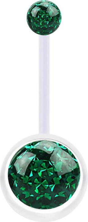 Image du produit Star Piercing Banane transparente avec deux boules de cristal vert couche de protection en époxy (Bioflex, sans laiton)
