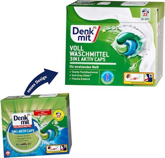 Produktbild dm Denkmit Vollwaschmittel 3in1 Aktiv Caps (22 Waschgänge, Waschpods)