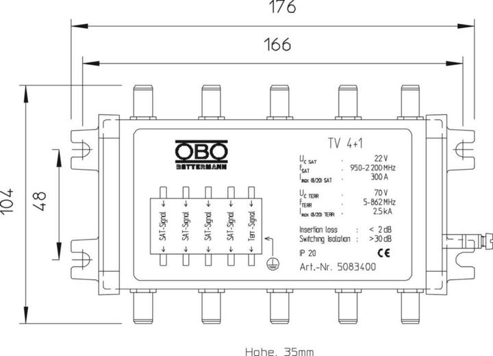 Produktbild OBO Bettermann TV 4+1 Überspannungsschutzgerät f.Sat-Technik 70V 5083400 (Sonstige)