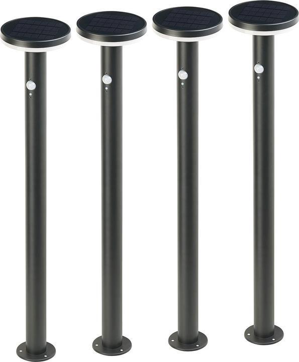 Produktbild Lunartec 4er-Set Premium-LED-Solar-Wegeleuchte mit PIR-Sensor und Nachtlicht (IP44)