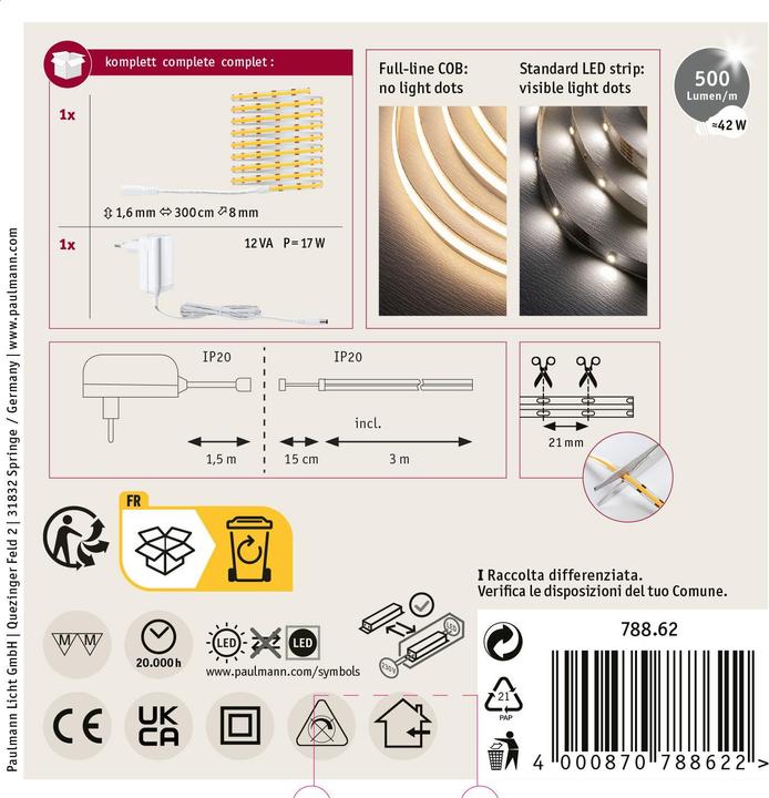 Image du produit Paulmann SimpLED COB Stripe Set (Blanc chaud, 300 cm, Intérieur)