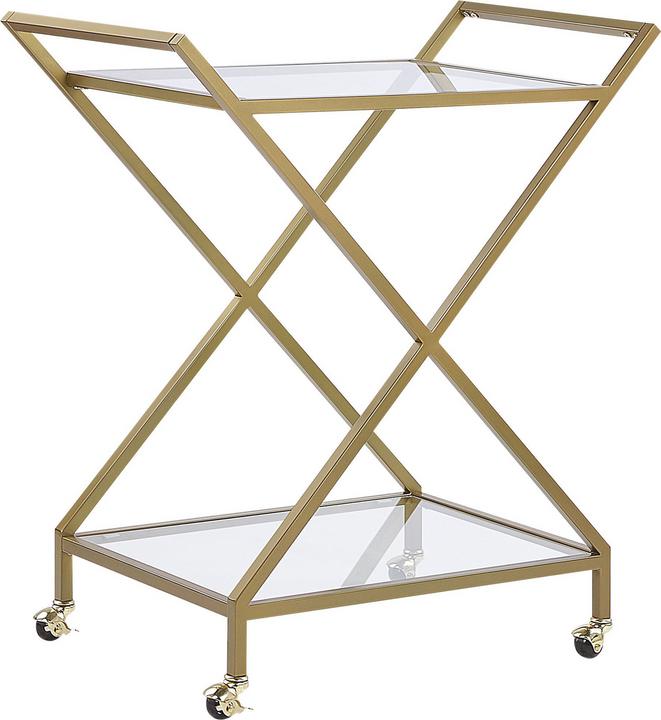 Image du produit Beliani Chariot de service métal / verre doré 2 étages IVERA