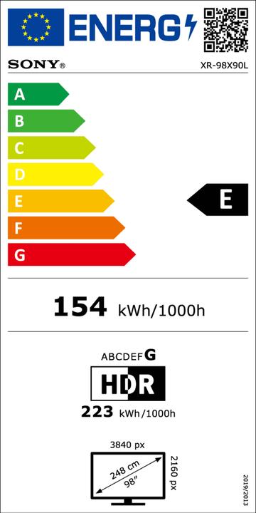 Label énergétique Sony XR-98X90L (98", X90L, LED, 4K, 2023)