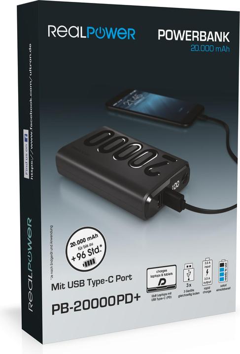 Actual product image RealPower PB-20000 PD+ (20000 mAh, 18 W, 74 Wh)