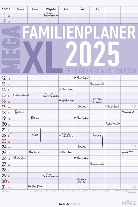 Image du produit Alpha Edition Le MEGA Family Planner XL 2025 Family Timer, 33x49,5cm, calendrier familial avec 8 (Allemand)
