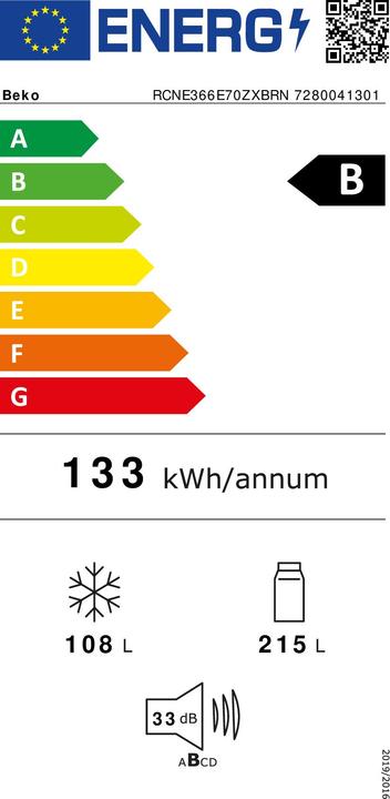 Energie-Label Beko RCNE366E70ZXBRN (323 l)