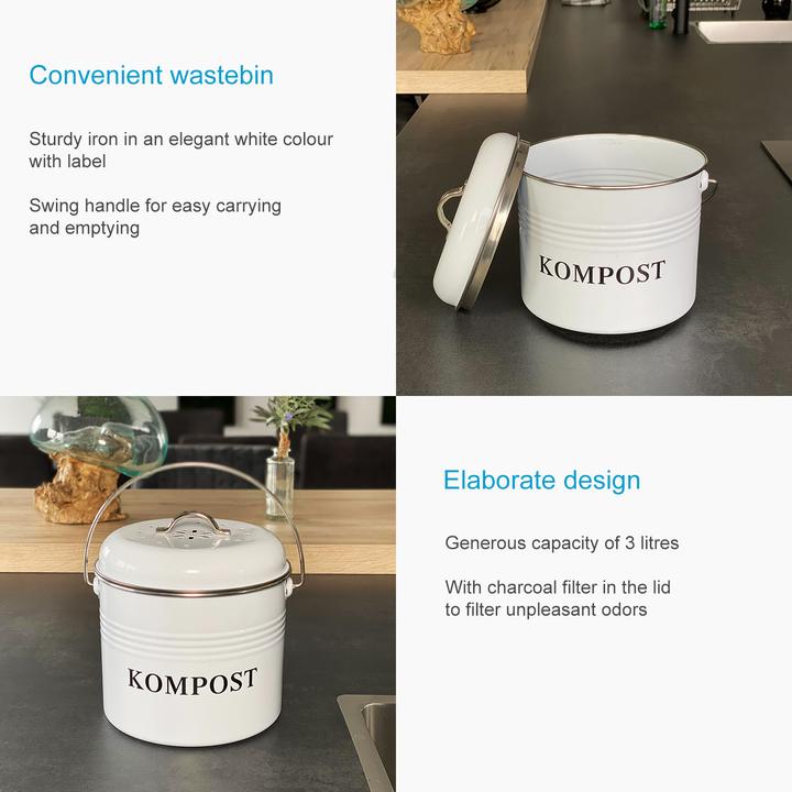 Actual product image Intirilife Organic waste bin incl. 2 carbon filters odour-tight with swivel handle (3 l)