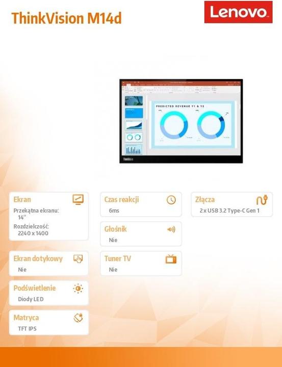 Actual product image Lenovo ThinkVision M14d (2240 x 1400 Pixels, 14")