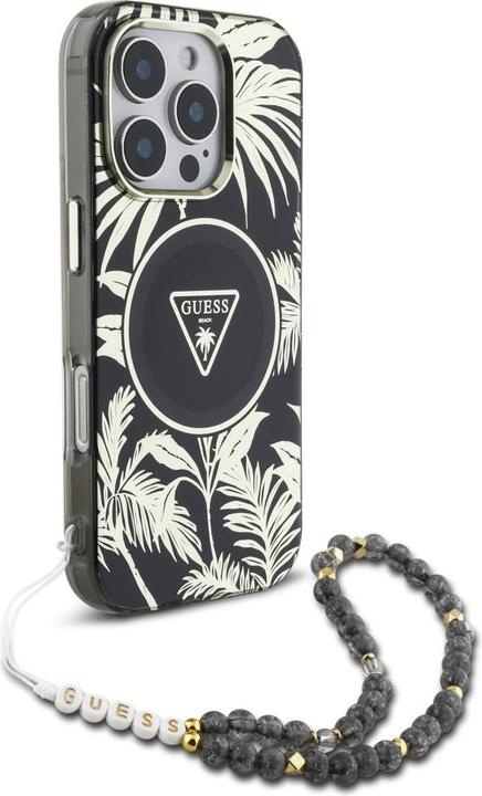 Image du produit Guess Palm Trees Triangle Pearl Strap MagSafe case for iPhone 16 Pro black