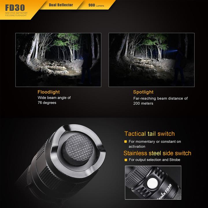Image du produit Fenix Lampe de poche FD30 LED avec Cree XP-L HI focalisable à 360 degrés, accu inclus