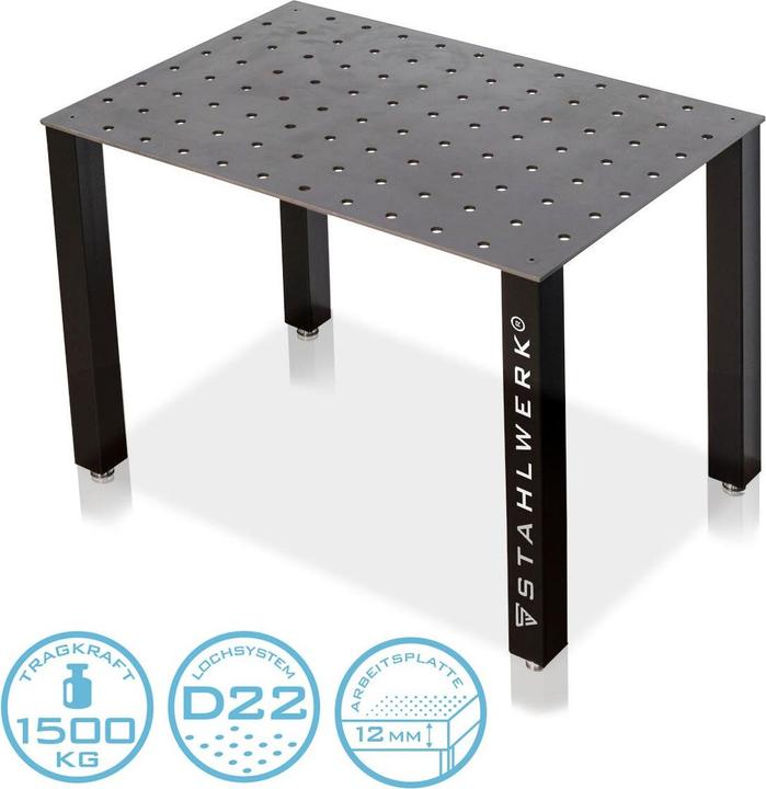 Immagine prodotto Stahlwerk Tavolo da saldatura kit fai da te piano di lavoro pesante da 12 mm in acciaio S355 (80 cm, 120 cm)