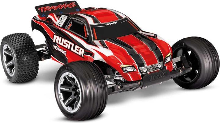 Immagine prodotto Traxxas Rustler Red 1/10 2wd Stadium Truck Rtr Brushed, Con Batteria E Caricatore USB-C Da 4 Ampere (RTR pronto all'uso)