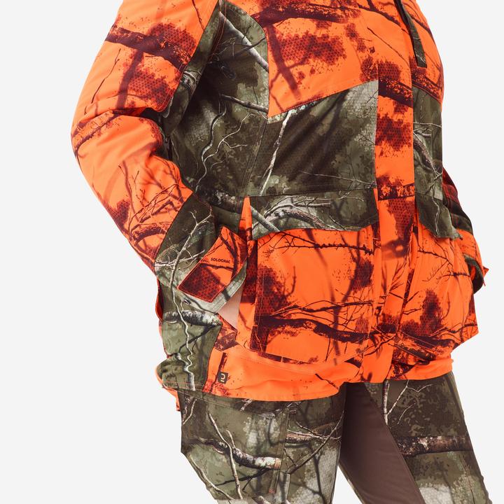 Produktbild Solognac Women’s 3-in-1 warm silent waterproof hunting jacket neon camouflage 500 (34)