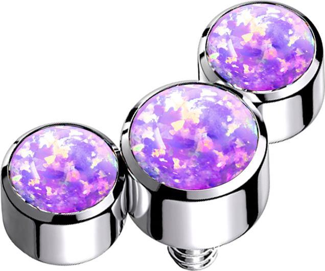 Star Piercing Dermal Anchor silber drei Opale violett (Chirurgenstahl 316L)