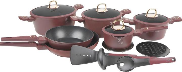 Produktbild BerlingerHaus Kochset inkl. Kochbesteck & Untersetzer, 15-teilig, bordeaux (24 cm, Pfannenset + Topfset, Aluminium)