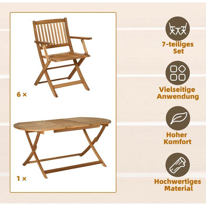 Produktbild Swisshandel24 Essgruppe Gartenmöbel 6 Personen Massivholz Natur Outdoor Terrasse (160 cm)