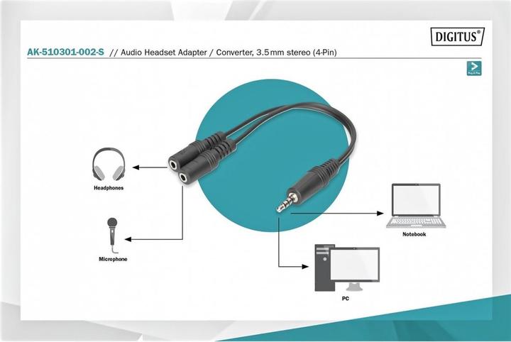Image du produit Digitus Câble adaptateur pour casque d'écoute TRRS (Adaptateur de casque)