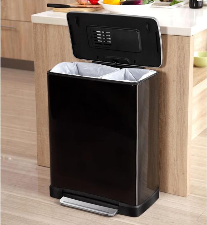Actual product image EKO Mülltrennsystem E-Cube Recycling 28 plus 18 L schwarz mit extra breitem Pedal, gedämpftem Decke (46 l)