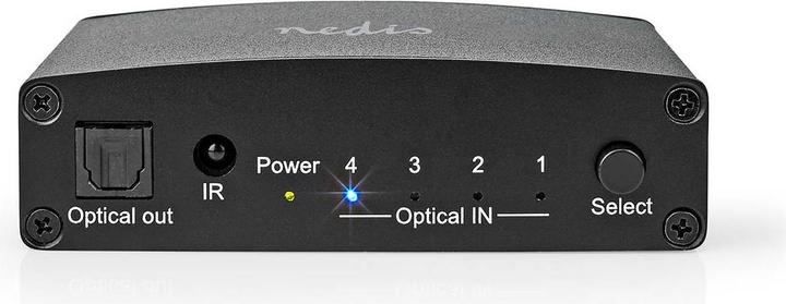 Actual product image Nedis Digital Audio Switch | 4-Way | Connectors - Input: DC Power / 4x TosLink | Connectors - Off (0.05 m)