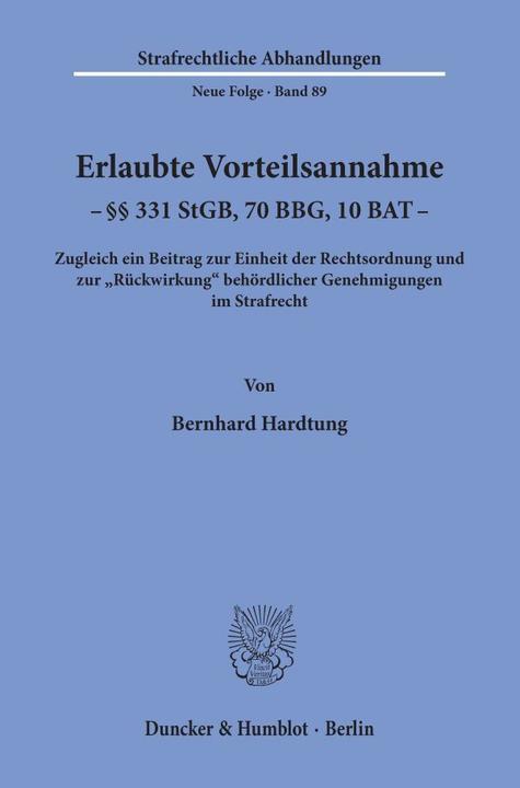 Immagine prodotto Erlaubte Vorteilsannahme - 331 StGB, 70 BBG, 10 BAT. (Bernhard Hardtung, 1994)