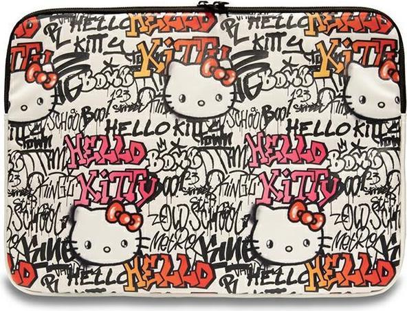 Actual product image Hello Kitty Sleeve HKCSZPDGPTE 14" beżowy/beige Zip PU Tags Graffiti (14")