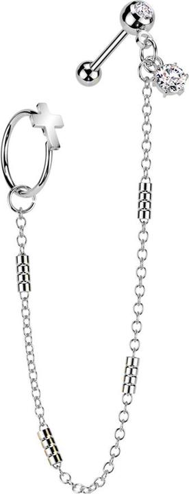Actual product image Star Piercing Micro Barbell silber mit Kugel und Kugeln Kristall silber Verbindungskette vier Balken Ring Kreuz (Surgical steel 316L, Brass)