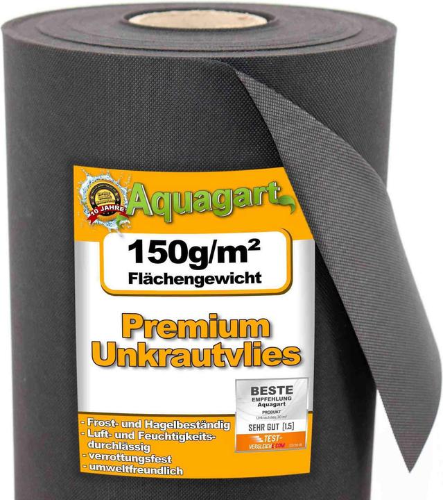 Immagine prodotto Aquagart 165m² Gartenvlies Unkrautvlies Unkrautfolie Mulchvlies 150g/m² 1,5m breit