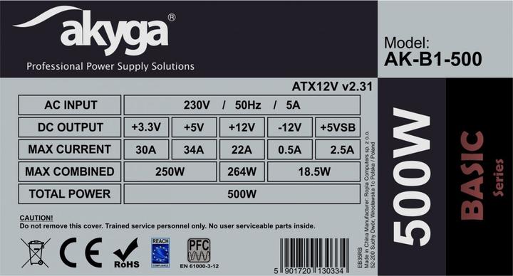 Produktbild Akyga Netzteil AK-B1-500 Basic 500W, DC 3,3 (500 W)
