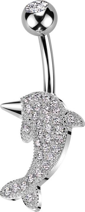 Produktbild Star Piercing Banane silber mit Kugel silber Kristall silber und Delfin Kristallen silber (Messing, Chirurgenstahl 316L)