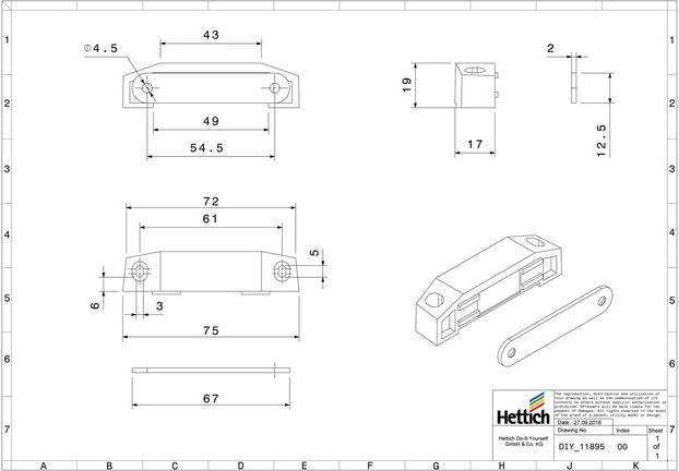 Immagine prodotto Hettich Magnetschnäpper 17 x 19 mm, Haltekraft 8kg, weiss