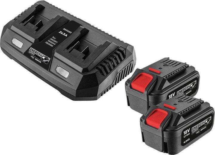 Produktbild Graphite Zestaw Energy+: 2x akumulator 4 Ah z ładowarką podwójną 58GE134 (18 V)