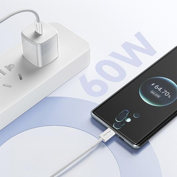 Image du produit Awei câble CL-219T USB-C na USB-C 60W biały/white iPhone 15 (USB 3.2 Gen 1, 60 W)