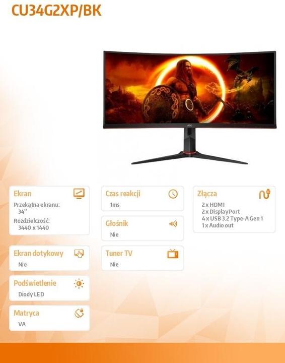Produktbild AOC CU34G2XP/BK (3440 x 1440 Pixel, 34")