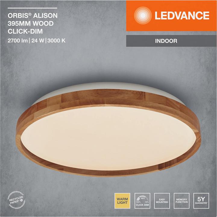 Produktbild Ledvance LED-Deckenleuchte 4099854283581, mit Holzring, 24W, 1500lm, 3000K (1500 lm)