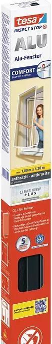 Produktbild tesa Insektenschutz Alu COMFORT für Fenster, mit Rahmen aus Aluminium, ohne Bohren (100 x 120 cm)