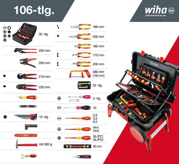 Image du produit Wiha Mallette à outils XXL III electric I 104 pcs. I Mallette à outils pour électriciens I Boîte à outils (106 pièces)