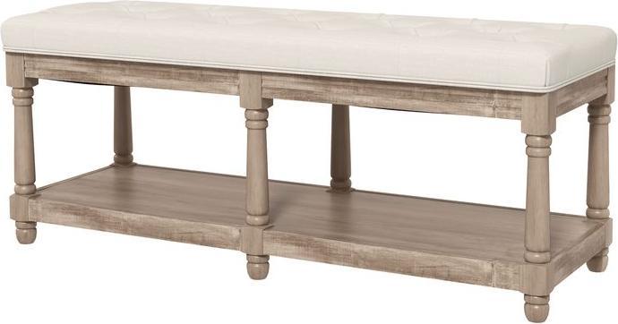 Actual product image Swisshandel24 Shoe bench, storage space, linen look, wooden legs, cream 115x40x48cm (40 cm)