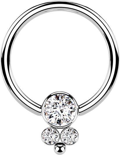 Image du produit Star Piercing Ball Closure anneau argent disque avec trois cristaux (Acier chirurgical 316L, sans laiton)