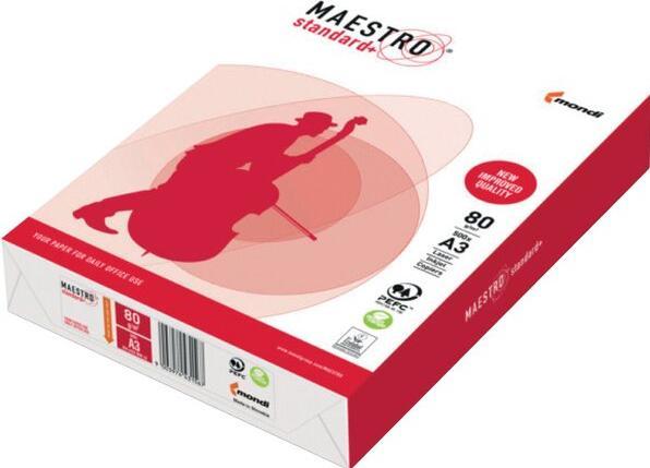 Produktbild Igepa Kopierpapier Maestro Standard Plus DIN A3, 80g/qm, weiss, Weissegrad 161 CIE, Packung à 500 Blatt (80 g/m²)