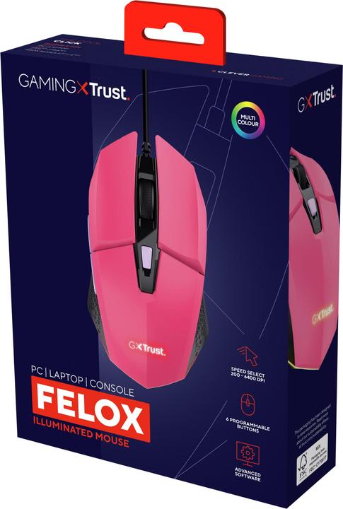 Image du produit Trust Gxt109p Souris De Jeu Felox Rose (Filaire)