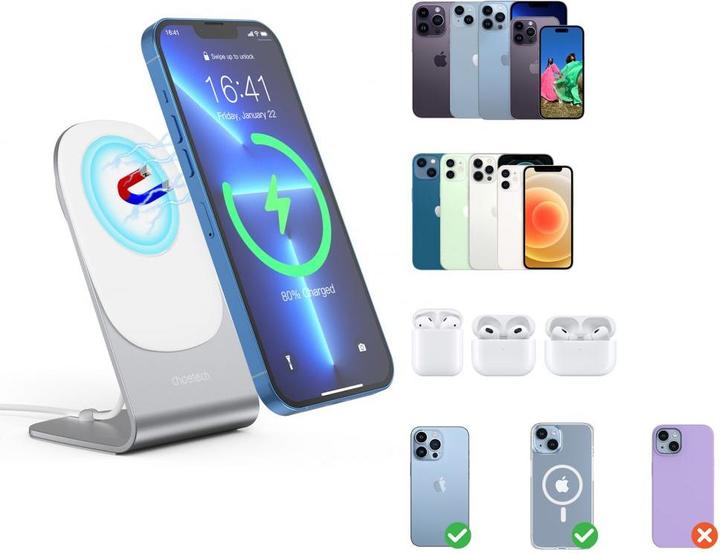 Actual product image Choetech 15W Qi wireless inductive charger with MagSafe white (H046+T518-F) (15 W)